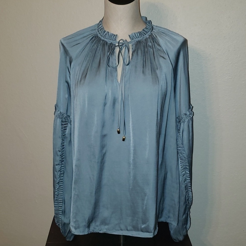 MARC New York satin peasant blouse with ruffle sleeves
